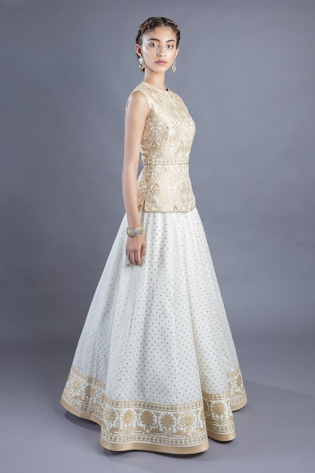 Abhishek Gupta_Gold Jacket Brocade Lehenga Chanderi Lining Shantoon Embroidery And Set _Online_at_Aza_Fashions