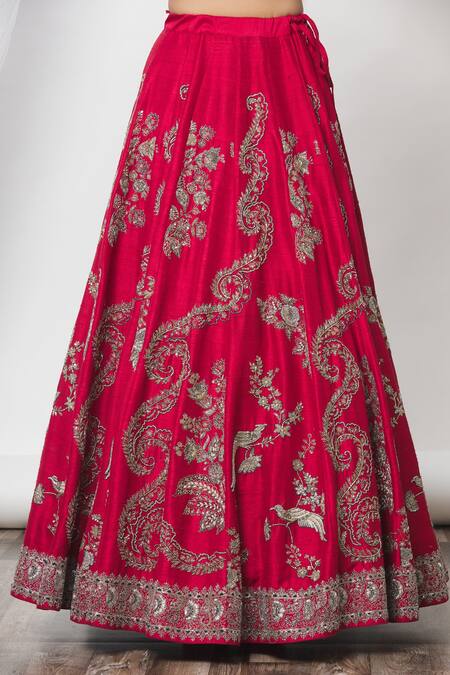 Jayanti Reddy_Red Floral Leaf Neck Embroidered Lehenga Set _at_Aza_Fashions