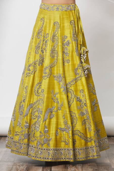 Jayanti Reddy_Yellow Floral Leaf Neck Embroidered Lehenga Set _at_Aza_Fashions