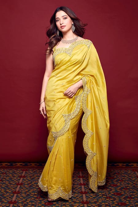 Party Wear Yellow Chanderi Sarees at Rs 900 in Surat | ID: 21609843873