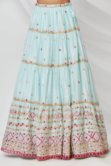 Tamanna Punjabi Kapoor_Blue Scoop Neck Embroidered Tiered Bridal Lehenga Set _at_Aza_Fashions