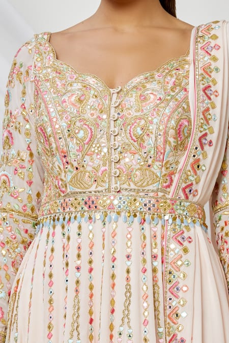 Tamanna Punjabi Kapoor Beige V Neck Embroidered Anarkali With Dupatta at Aza Fashions Tamanna Punjabi Kapoor_Beige V Neck Embroidered Anarkali With Dupatta _at_Aza_Fashions