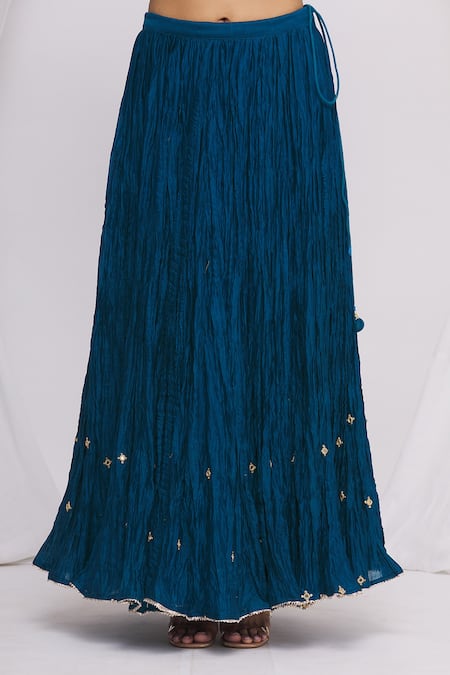 Shop Surbhi Shah Blue Chanderi Floral Motifs Round Kurta Lehenga Set Online at Aza Fashions Shop_Surbhi Shah_Blue Chanderi Floral Motifs Round Kurta Lehenga Set _Online_at_Aza_Fashions