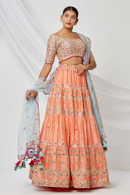 Buy Pink Organza Embroidered Floral Plunge V Neck Bridal Lehenga Set For  Women by Nitika Gujral Online at Aza Fashions.