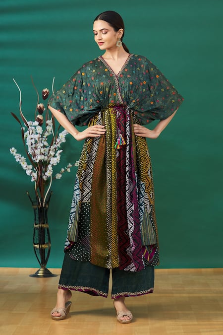 Sunira Designs_Green Printed And Embroidered Geometric Palazzo _Online_at_Aza_Fashions