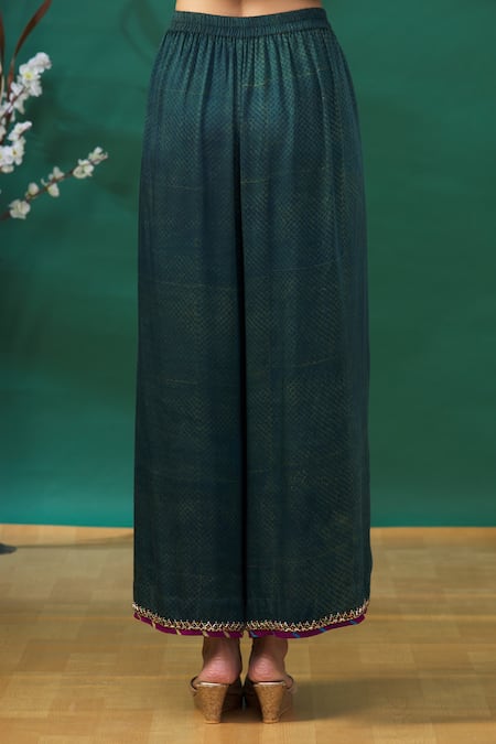Buy_Sunira Designs_Green Printed And Embroidered Geometric Palazzo _Online_at_Aza_Fashions