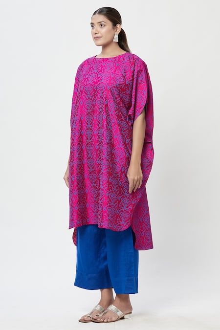 Buy_Rachana Ved_Pink Printed U Neck Asymmetric Kurta And Pant Set  _Online_at_Aza_Fashions