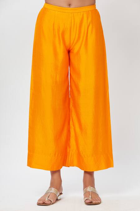 Rachana Ved_Orange Printed U Neck Asymmetric Kurta And Pant Set  _at_Aza_Fashions