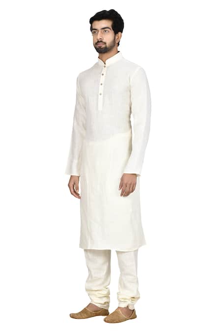 Shop_Nayantara Couture_White Linen, Cotton, Silk Kurta Set _Online_at_Aza_Fashions