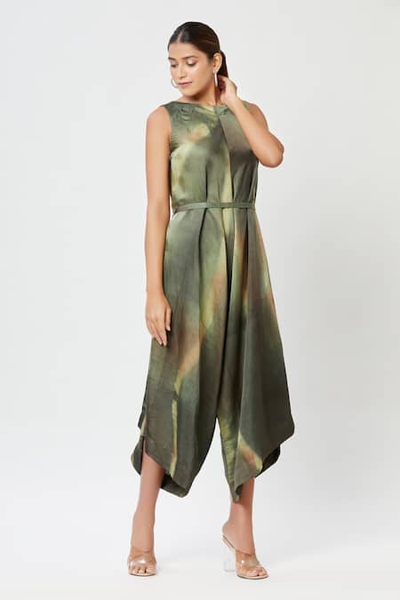 Buy_Rachana Ved_Green Round Tie And Dye Jumpsuit _Online_at_Aza_Fashions