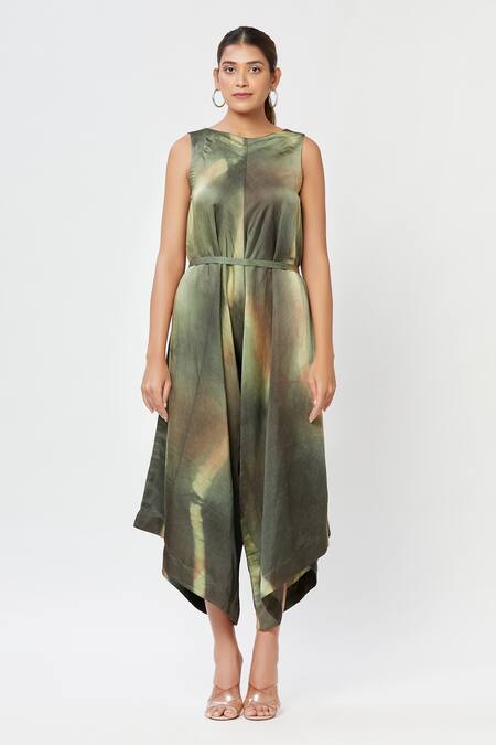 Shop_Rachana Ved_Green Round Tie And Dye Jumpsuit _Online_at_Aza_Fashions