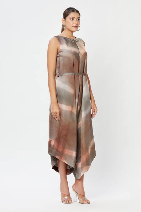 Rachana Ved_Beige Round Tie And Dye Jumpsuit _Online_at_Aza_Fashions