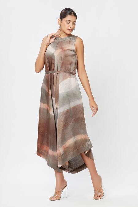 Buy_Rachana Ved_Beige Round Tie And Dye Jumpsuit _Online_at_Aza_Fashions