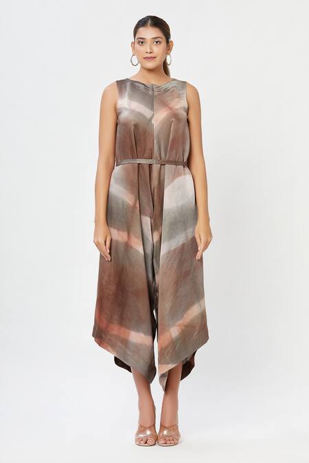 Shop_Rachana Ved_Beige Round Tie And Dye Jumpsuit _Online_at_Aza_Fashions