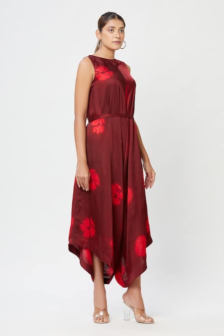 Rachana Ved_Maroon Round Tie And Dye Jumpsuit _Online_at_Aza_Fashions