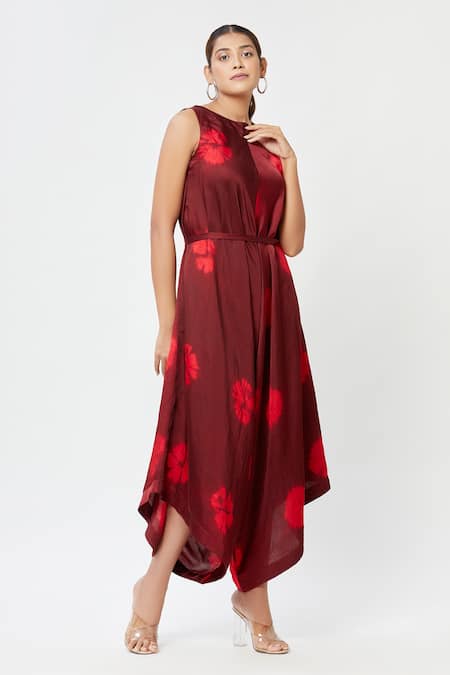 Buy_Rachana Ved_Maroon Round Tie And Dye Jumpsuit _Online_at_Aza_Fashions