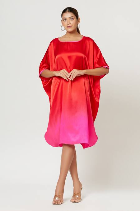 Buy_Rachana Ved_Red U Neck Ombre Cowl Dress _Online_at_Aza_Fashions