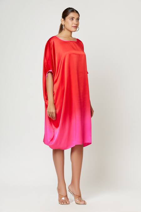 Rachana Ved_Red U Neck Ombre Cowl Dress _Online_at_Aza_Fashions