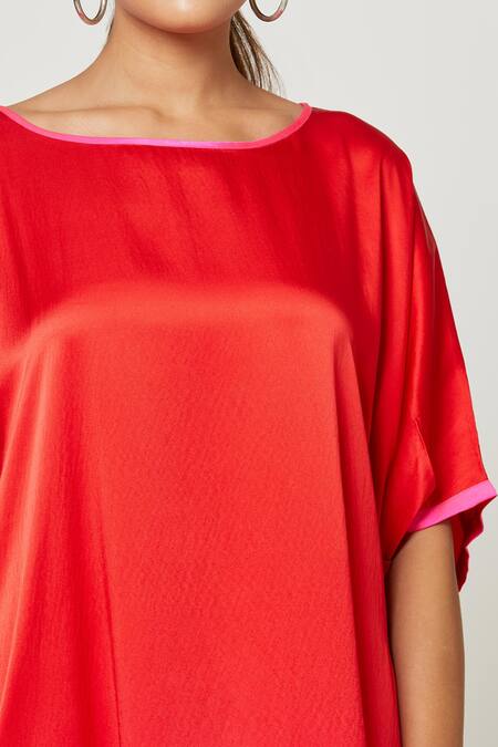 Rachana Ved_Red U Neck Ombre Cowl Dress _at_Aza_Fashions