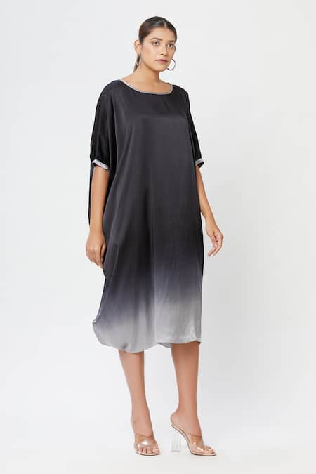 Rachana Ved_Black U Neck Ombre Cowl Dress _Online_at_Aza_Fashions