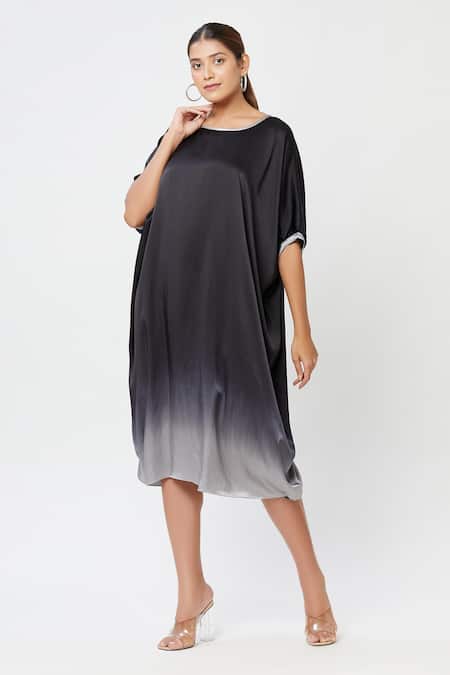 Buy_Rachana Ved_Black U Neck Ombre Cowl Dress _Online_at_Aza_Fashions