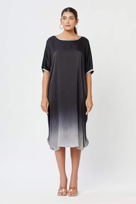 Shop_Rachana Ved_Black U Neck Ombre Cowl Dress _Online_at_Aza_Fashions