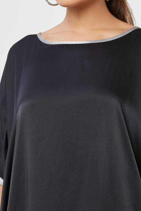 Rachana Ved_Black U Neck Ombre Cowl Dress _at_Aza_Fashions