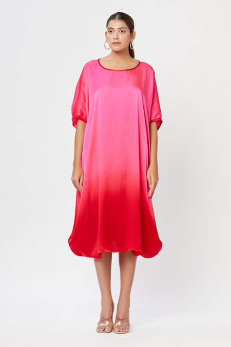 Rachana Ved_Red U Neck Ombre Cowl Dress _Online_at_Aza_Fashions