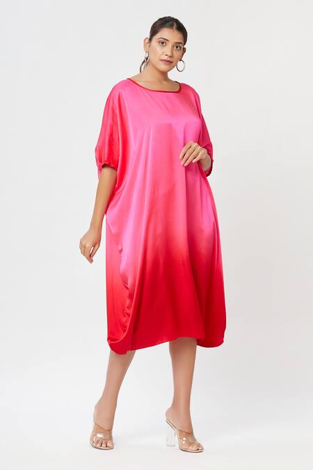 Buy_Rachana Ved_Red U Neck Ombre Cowl Dress _Online_at_Aza_Fashions