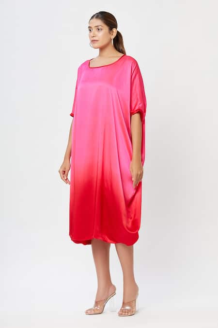 Shop_Rachana Ved_Red U Neck Ombre Cowl Dress _Online_at_Aza_Fashions
