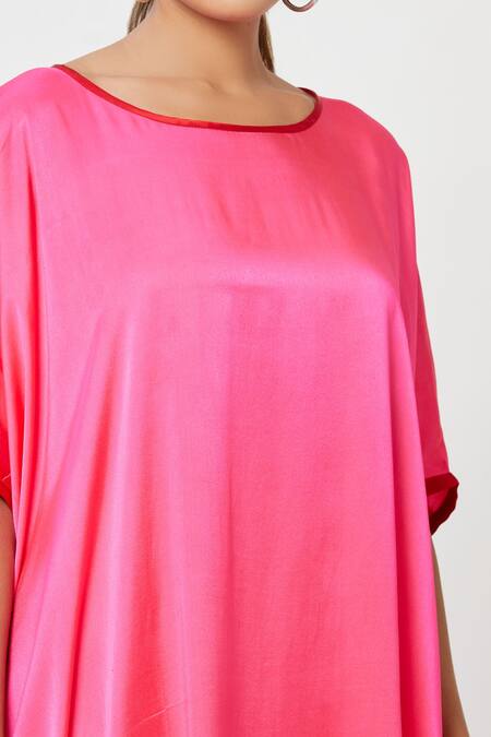 Rachana Ved_Red U Neck Ombre Cowl Dress _at_Aza_Fashions