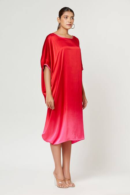 Rachana Ved_Red U Neck Cowl Ombre Dress _Online_at_Aza_Fashions