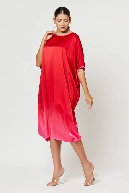 Buy_Rachana Ved_Red U Neck Cowl Ombre Dress _Online_at_Aza_Fashions