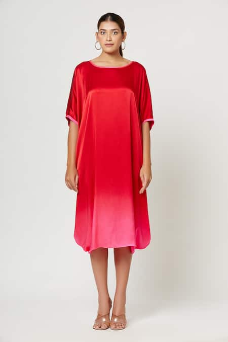 Shop_Rachana Ved_Red U Neck Cowl Ombre Dress _Online_at_Aza_Fashions