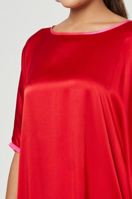 Rachana Ved_Red U Neck Cowl Ombre Dress _at_Aza_Fashions