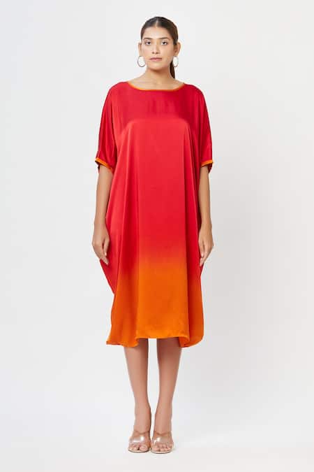 Rachana Ved_Red U Neck Cowl Ombre Dress _Online_at_Aza_Fashions