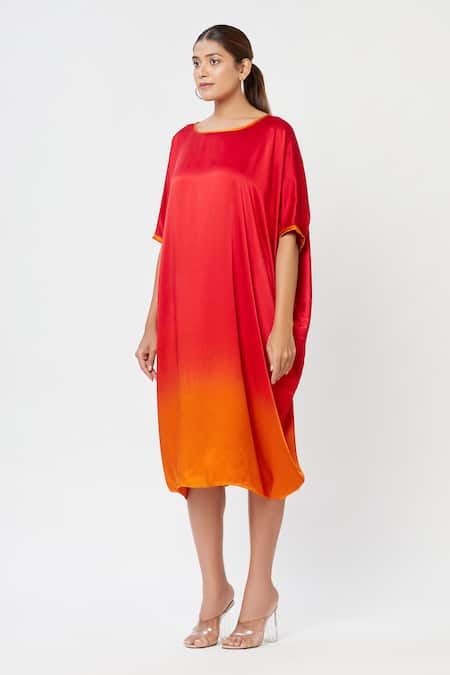 Shop_Rachana Ved_Red U Neck Cowl Ombre Dress _Online_at_Aza_Fashions