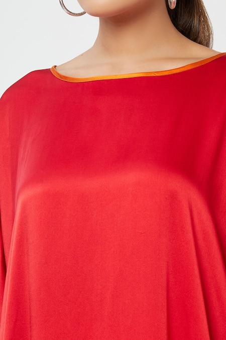 Rachana Ved_Red U Neck Cowl Ombre Dress _at_Aza_Fashions