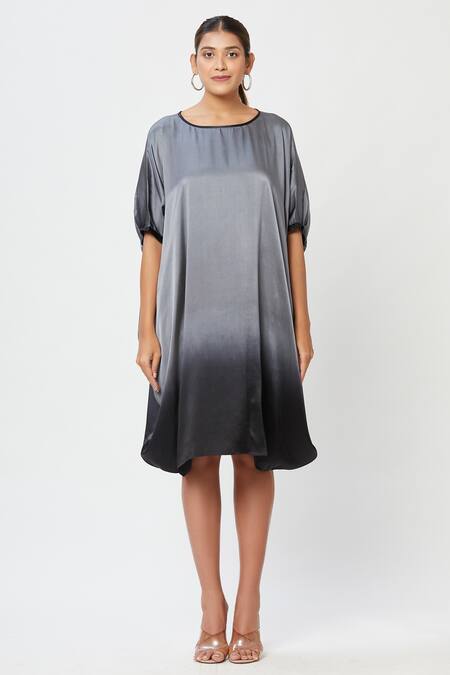 Rachana Ved_Grey U Neck Cowl Ombre Dress _Online_at_Aza_Fashions