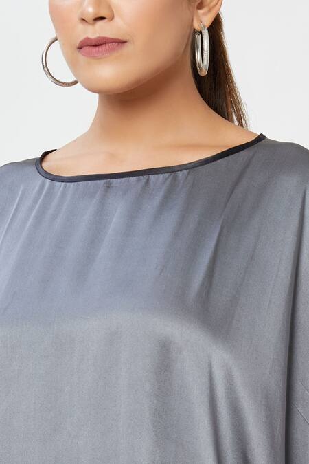 Shop_Rachana Ved_Grey U Neck Cowl Ombre Dress _Online_at_Aza_Fashions
