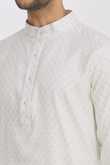 Shop_Aham-Vayam_White Cotton Thread Kurta And Pant Set_Online_at_Aza_Fashions