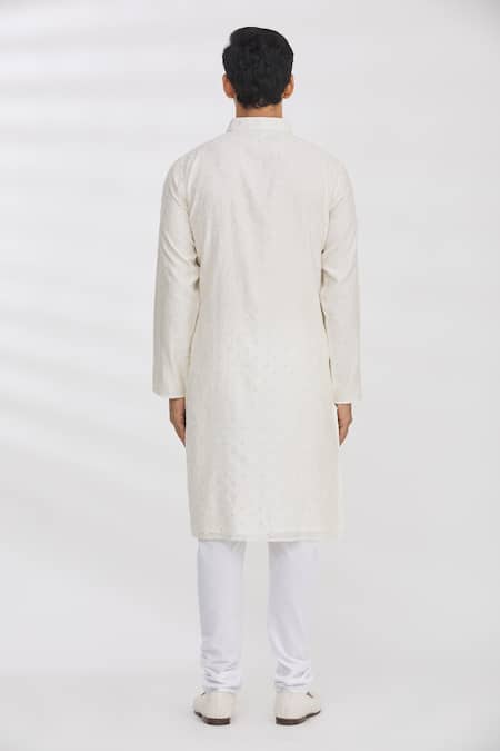 Shop Aham-Vayam White Cotton Sequin And Thread Kurta & Pant Set at Aza Fashions Shop_Aham-Vayam_White Cotton Sequin And Thread Kurta & Pant Set _at_Aza_Fashions
