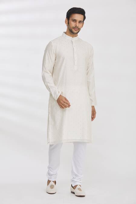 Aham-Vayam White Cotton Sequin And Thread Kurta & Pant Set Online at Aza Fashions Aham-Vayam_White Cotton Sequin And Thread Kurta & Pant Set _Online_at_Aza_Fashions