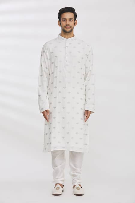 Aham-Vayam White Cotton Sequin And Thread Kurta & Pant Set Online at Aza Fashions Aham-Vayam_White Cotton Sequin And Thread Kurta & Pant Set _Online_at_Aza_Fashions
