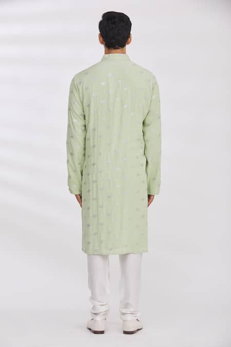 Shop Aham-Vayam Green Cotton Sequin And Thread Kurta & Pant Set at Aza Fashions Shop_Aham-Vayam_Green Cotton Sequin And Thread Kurta & Pant Set _at_Aza_Fashions
