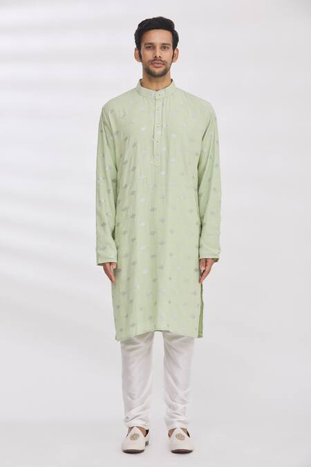 Aham-Vayam Green Cotton Sequin And Thread Kurta & Pant Set Online at Aza Fashions Aham-Vayam_Green Cotton Sequin And Thread Kurta & Pant Set _Online_at_Aza_Fashions