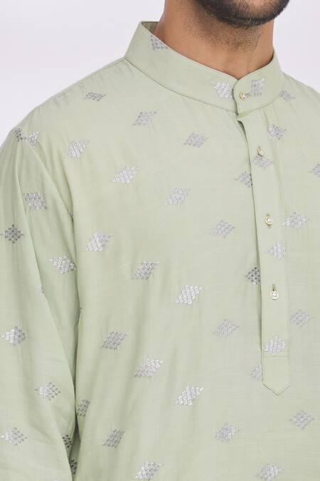 Shop Aham-Vayam Green Cotton Sequin And Thread Kurta & Pant Set Online at Aza Fashions Shop_Aham-Vayam_Green Cotton Sequin And Thread Kurta & Pant Set _Online_at_Aza_Fashions