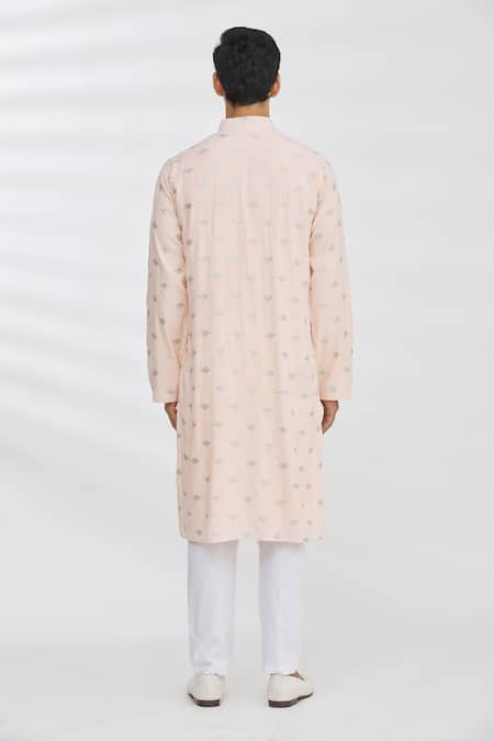 Shop Aham-Vayam Peach Cotton Sequin And Thread Kurta & Pant Set at Aza Fashions Shop_Aham-Vayam_Peach Cotton Sequin And Thread Kurta & Pant Set _at_Aza_Fashions