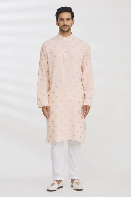 Aham-Vayam Peach Cotton Sequin And Thread Kurta & Pant Set Online at Aza Fashions Aham-Vayam_Peach Cotton Sequin And Thread Kurta & Pant Set _Online_at_Aza_Fashions