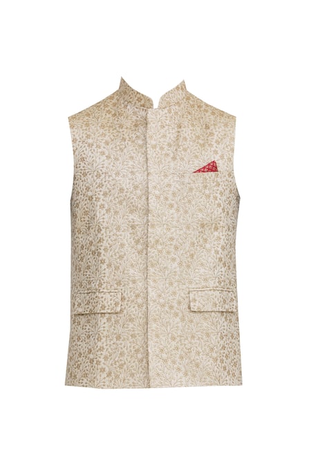 Buy_Aham-Vayam_Gold Silk Blend Sequin And Thread Nehru Jacket _Online_at_Aza_Fashions